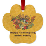 Happy Thanksgiving Metal Paw Ornament - Double Sided w/ Name or Text