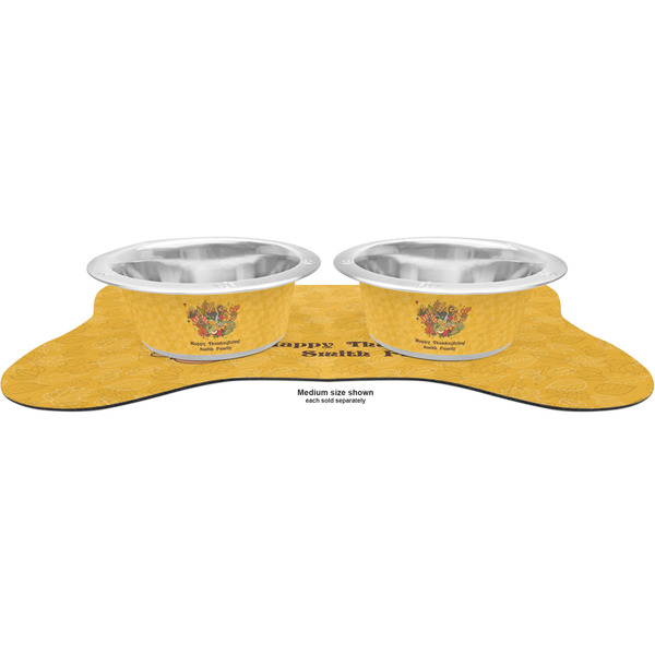 Happy Thanksgiving Metal Pet Bowls - On Dog Bone Shaped Mat