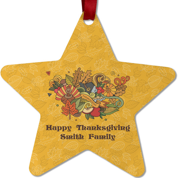 Custom Happy Thanksgiving Metal Star Ornament - Double Sided w/ Name or Text