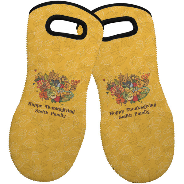 Custom Happy Thanksgiving Neoprene Oven Mitts - Set of 2 w/ Name or Text