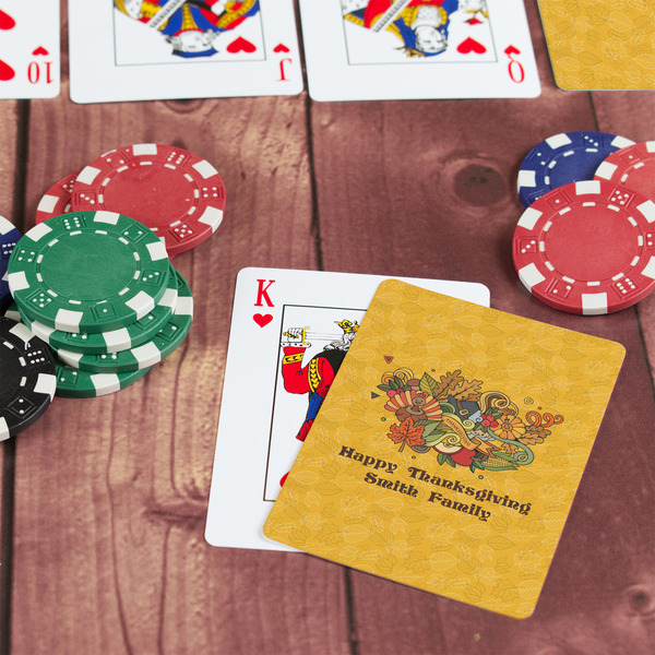 Happy Thanksgiving On Table with Poker Chips