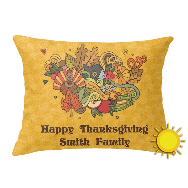 Custom Happy Thanksgiving Outdoor Throw Pillow (Rectangular) (Personalized)