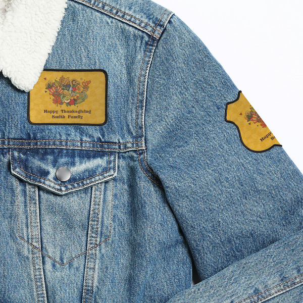 Happy Thanksgiving Patches Lifestyle Jean Jacket Detail
