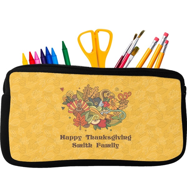 Custom Happy Thanksgiving Neoprene Pencil Case - Small w/ Name or Text
