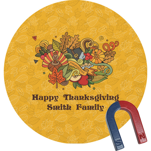 Custom Happy Thanksgiving Round Fridge Magnet (Personalized)