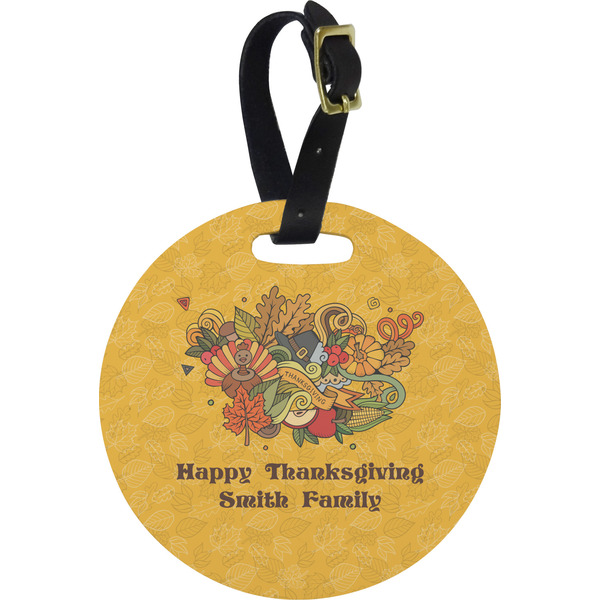 Custom Happy Thanksgiving Plastic Luggage Tag - Round (Personalized)