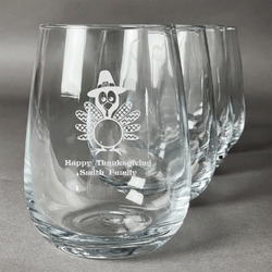 Happy Thanksgiving Stemless Wine Glasses (Set of 4) (Personalized)