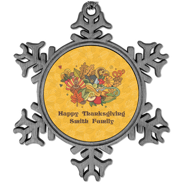 Custom Happy Thanksgiving Vintage Snowflake Ornament (Personalized)