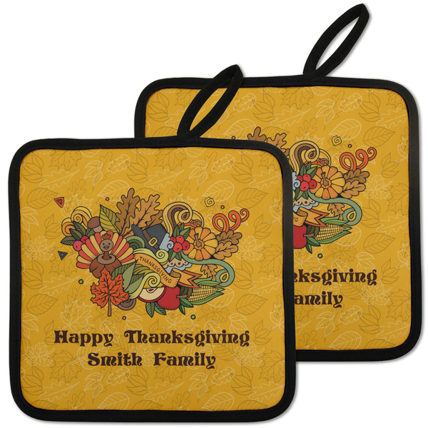 Custom Happy Thanksgiving Pot Holders - Set of 2 w/ Name or Text
