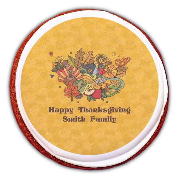Happy Thanksgiving Printed Icing Circle - Large - On Cookie