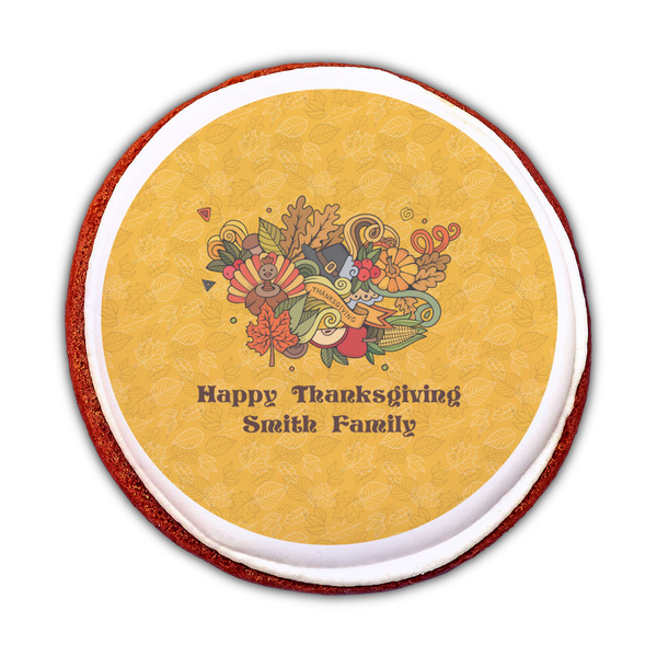 Happy Thanksgiving Printed Icing Circle - Medium - On Cookie