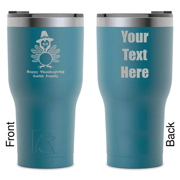 Custom Happy Thanksgiving RTIC Tumbler - Dark Teal - Laser Engraved - Double-Sided (Personalized)