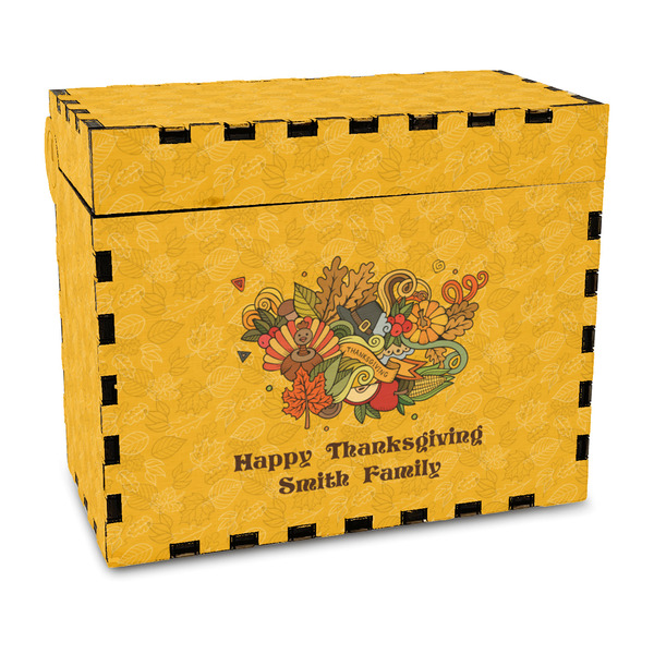 Custom Happy Thanksgiving Wood Recipe Box - Full Color Print (Personalized)