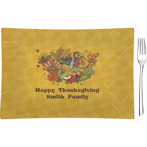 Custom Happy Thanksgiving Rectangular Glass Appetizer / Dessert Plate - Single or Set (Personalized)