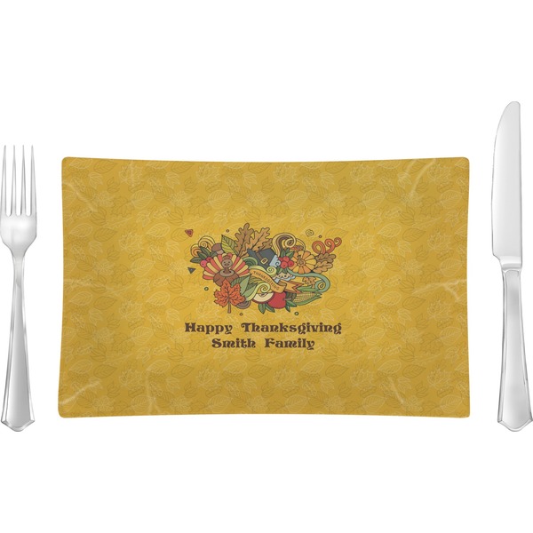 Custom Happy Thanksgiving Rectangular Glass Lunch / Dinner Plate - Single or Set (Personalized)