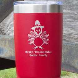 Happy Thanksgiving 20 oz Stainless Steel Tumbler - Red - Single Sided (Personalized)