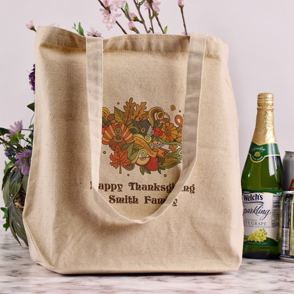 Happy Thanksgiving Reusable Cotton Grocery Bag - In Context