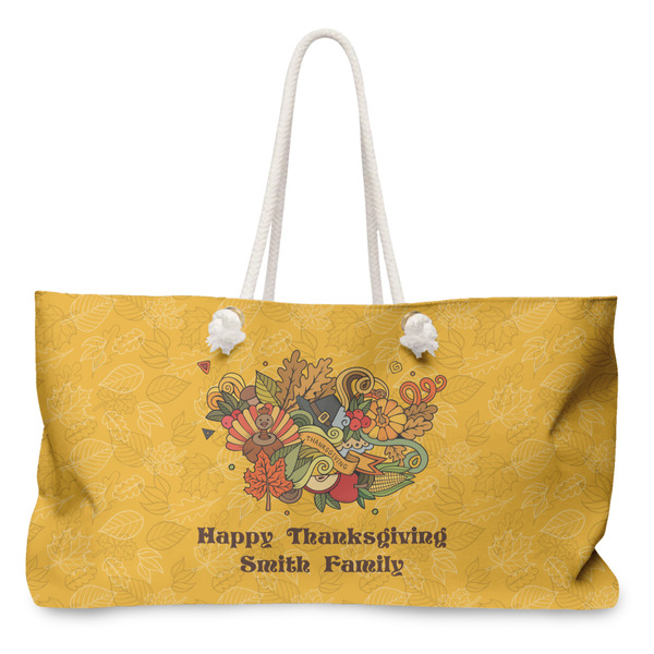 Custom Happy Thanksgiving Large Tote Bag with Rope Handles (Personalized)