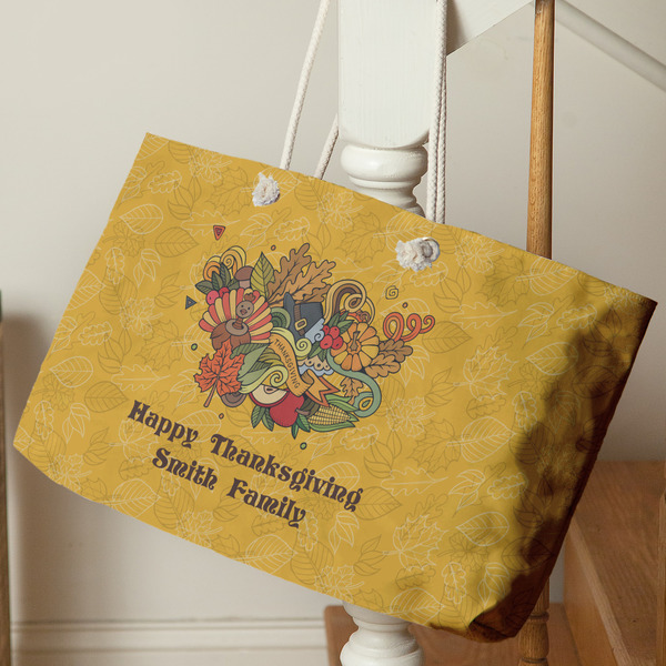 Happy Thanksgiving Large Rope Tote - Life Style