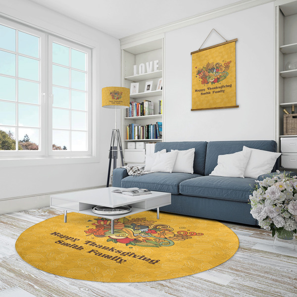 Happy Thanksgiving Round Area Rug - IN CONTEXT