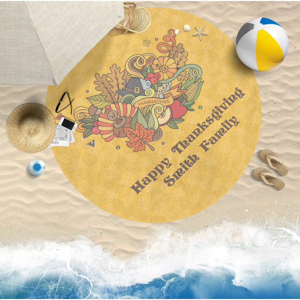 Happy Thanksgiving Round Beach Towel Lifestyle