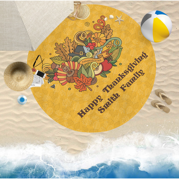 Happy Thanksgiving Round Beach Towel Lifestyle