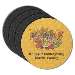Happy Thanksgiving Round Rubber Backed Coasters - Set of 4 (Personalized)