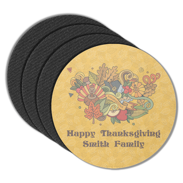 Custom Happy Thanksgiving Round Rubber Backed Coasters - Set of 4 (Personalized)