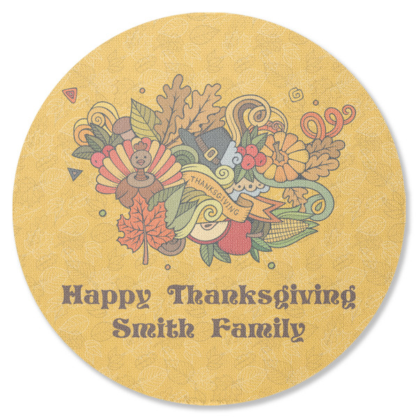 Custom Happy Thanksgiving Round Rubber Backed Coaster (Personalized)