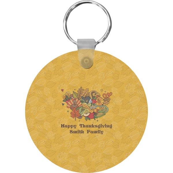 Custom Happy Thanksgiving Round Plastic Keychain (Personalized)