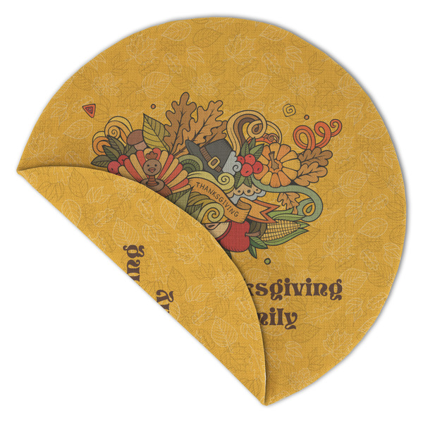 Happy Thanksgiving Round Linen Placemats - Front (folded corner double sided)