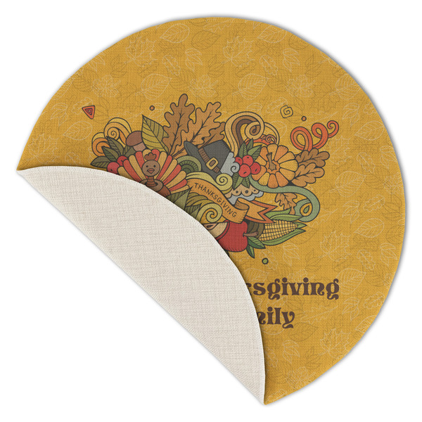Happy Thanksgiving Round Linen Placemats - Front (folded corner single sided)