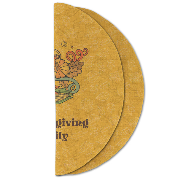 Happy Thanksgiving Round Linen Placemats - HALF FOLDED (double sided)