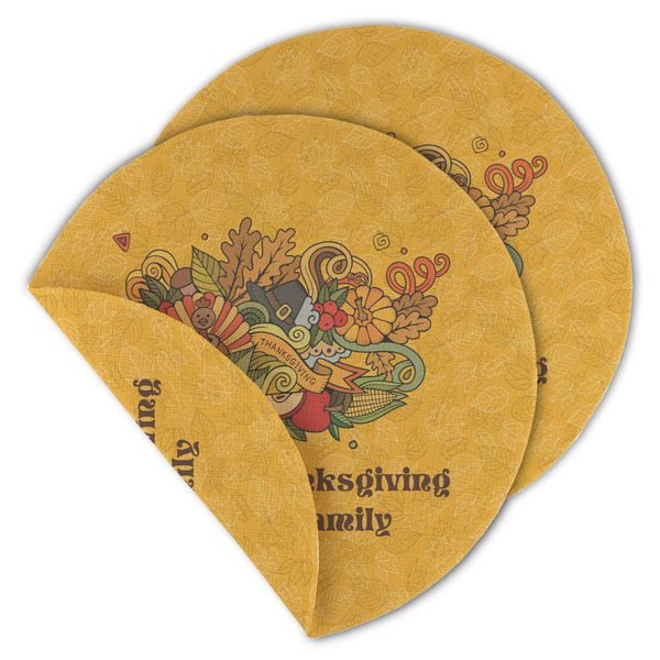 Custom Happy Thanksgiving Round Linen Placemat - Double Sided - Set of 4 (Personalized)
