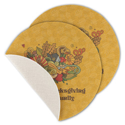 Happy Thanksgiving Round Linen Placemat - Single Sided - Set of 4 (Personalized)