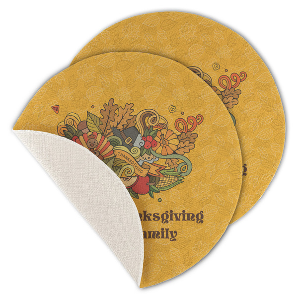 Custom Happy Thanksgiving Round Linen Placemat - Single Sided - Set of 4 (Personalized)