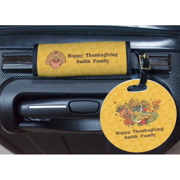 Happy Thanksgiving Round Luggage Tag & Handle Wrap - In Context