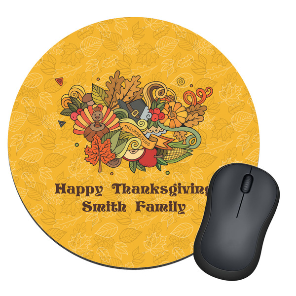 Custom Happy Thanksgiving Round Mouse Pad (Personalized)