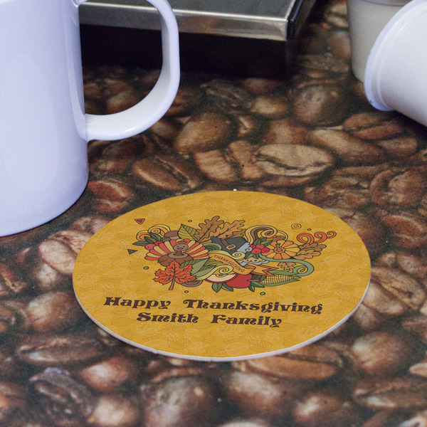 Happy Thanksgiving Round Paper Coaster - Front