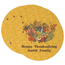 Happy Thanksgiving Round Paper Coasters w/ Name or Text
