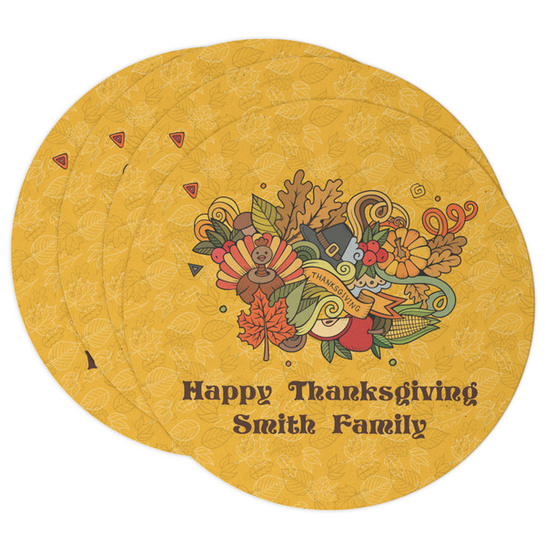 Custom Happy Thanksgiving Round Paper Coasters w/ Name or Text
