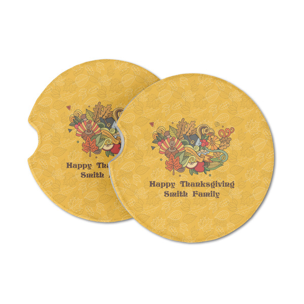 Custom Happy Thanksgiving Sandstone Car Coasters - Set of 2 (Personalized)