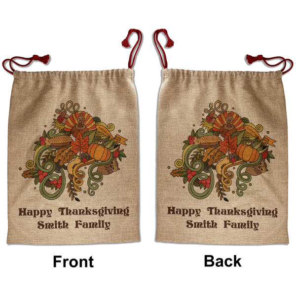 Custom Happy Thanksgiving Santa Sack - Front & Back (Personalized)