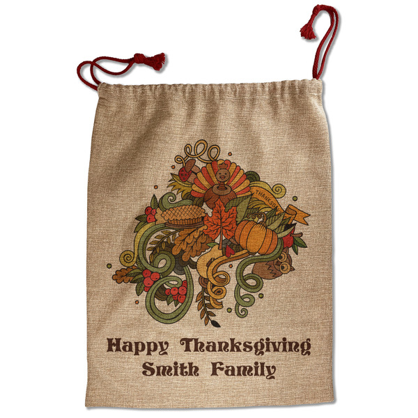 Custom Happy Thanksgiving Santa Sack - Front (Personalized)