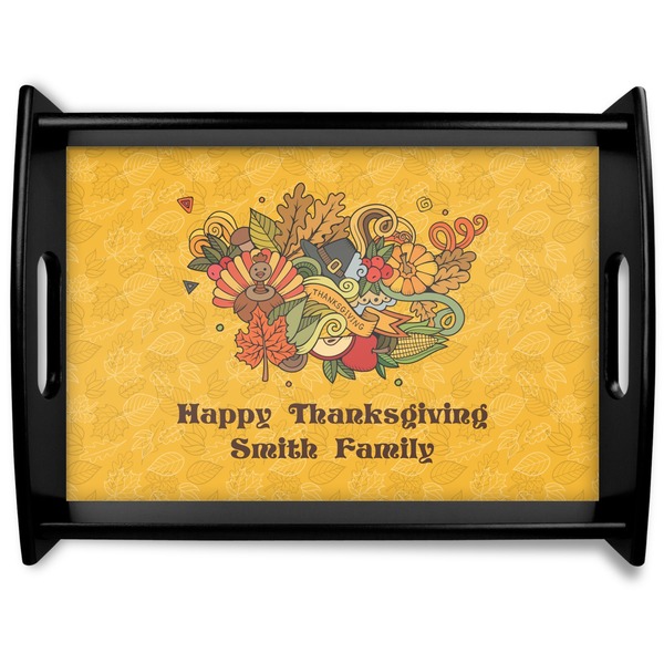 Custom Happy Thanksgiving Black Wooden Tray - Large (Personalized)