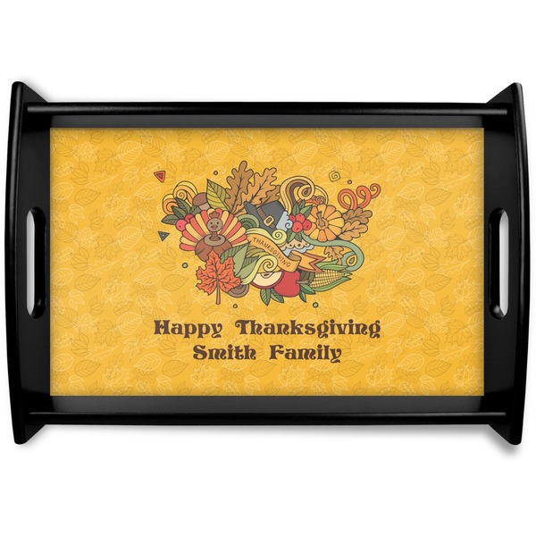 Custom Happy Thanksgiving Black Wooden Tray - Small (Personalized)