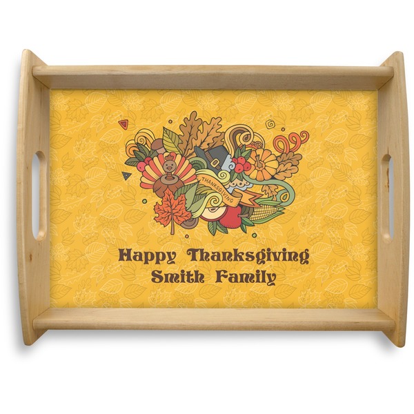 Custom Happy Thanksgiving Natural Wooden Tray - Large (Personalized)