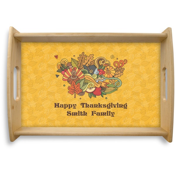 Custom Happy Thanksgiving Natural Wooden Tray - Small (Personalized)