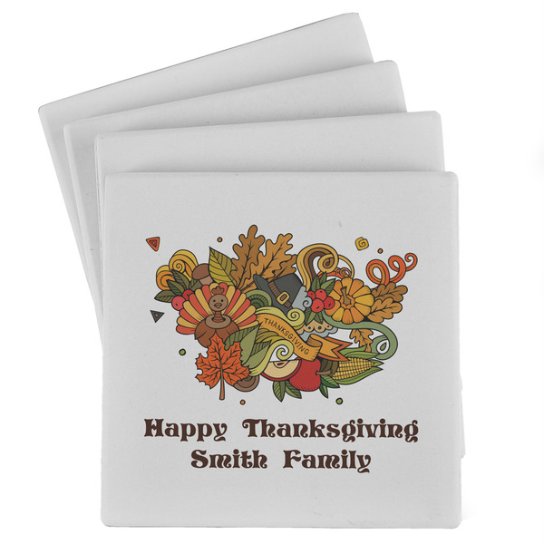 Custom Happy Thanksgiving Absorbent Stone Coasters - Set of 4 (Personalized)