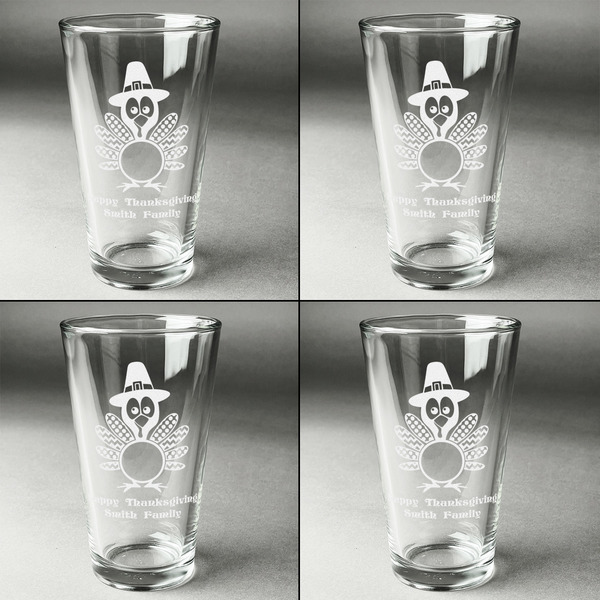 Happy Thanksgiving Set of Four Engraved Beer Glasses - Individual View